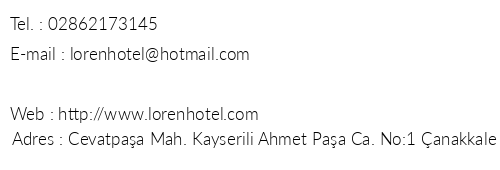 Loren Hotel telefon numaralar, faks, e-mail, posta adresi ve iletiim bilgileri